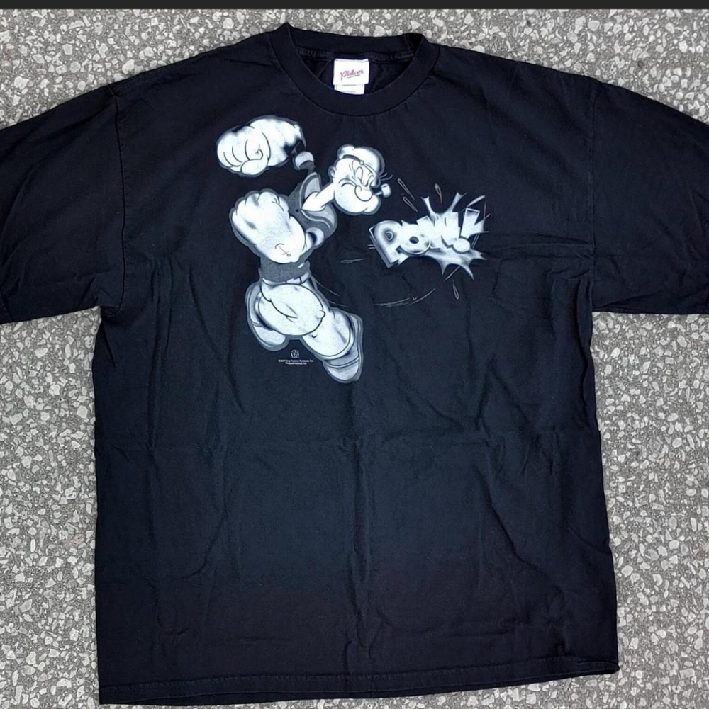 Vintage 2007 Popeye The Sailor Man Graphic T-Shirt XL Philcos Pow Print Black